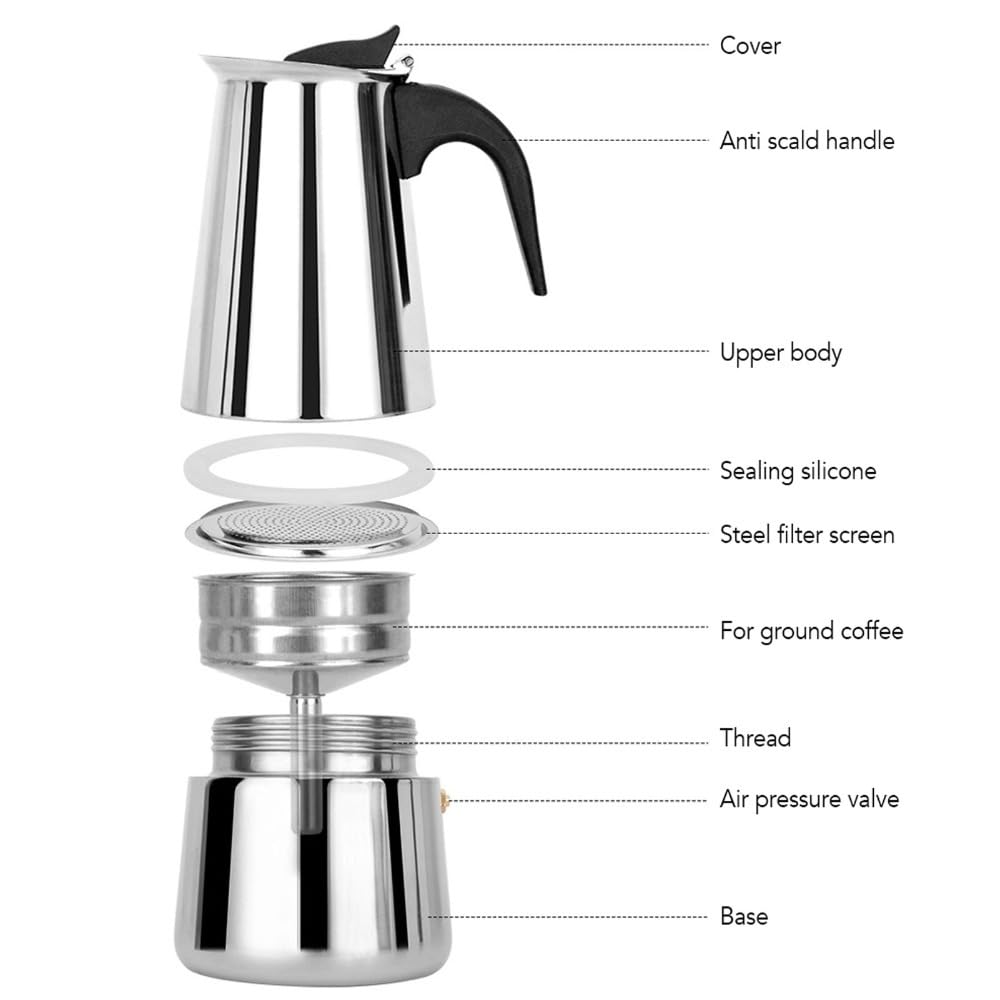4 Cup Stainless Steel Stovetop Moka Pot M558753