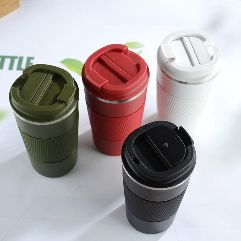 Stainless Steel Insulated Travel Coffee Mug Flip up Tumbler, Double wall Leak Proof Vacuum Cup Keep Drink Cold and Hot (Red, 17 Ounces) H464088