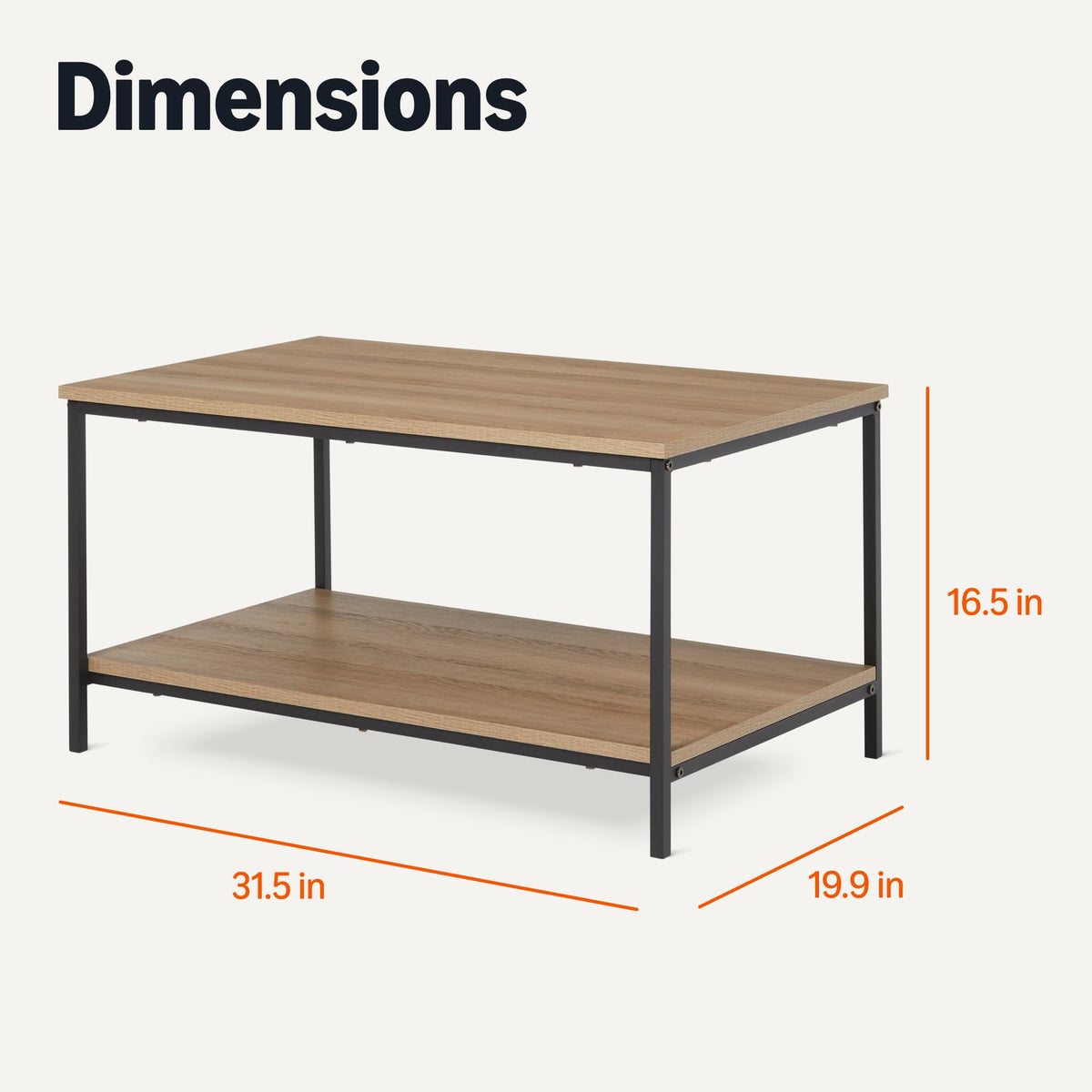 Rectangular Wooden Coffee Table with Bottom Shelf E9195