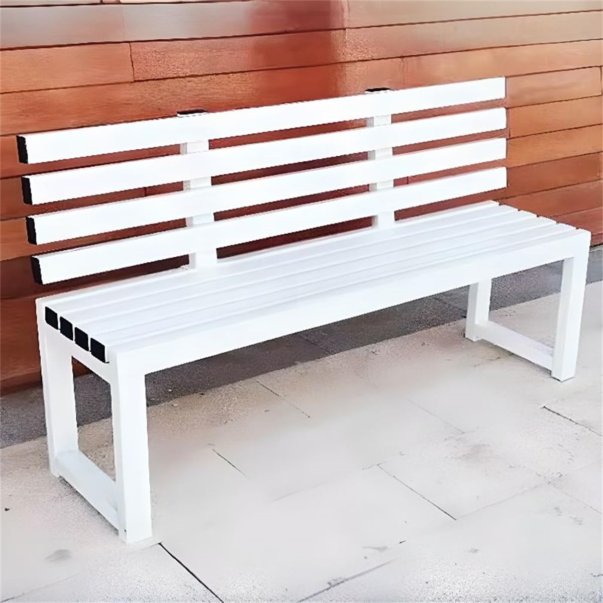 White Water-Resistant Alloy Patio Bench with Back E69542