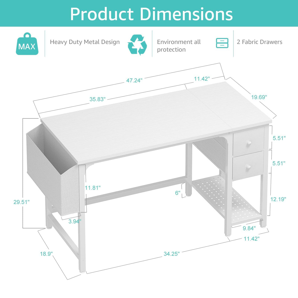 White Computer Desk with Drawers 47 Inch B829