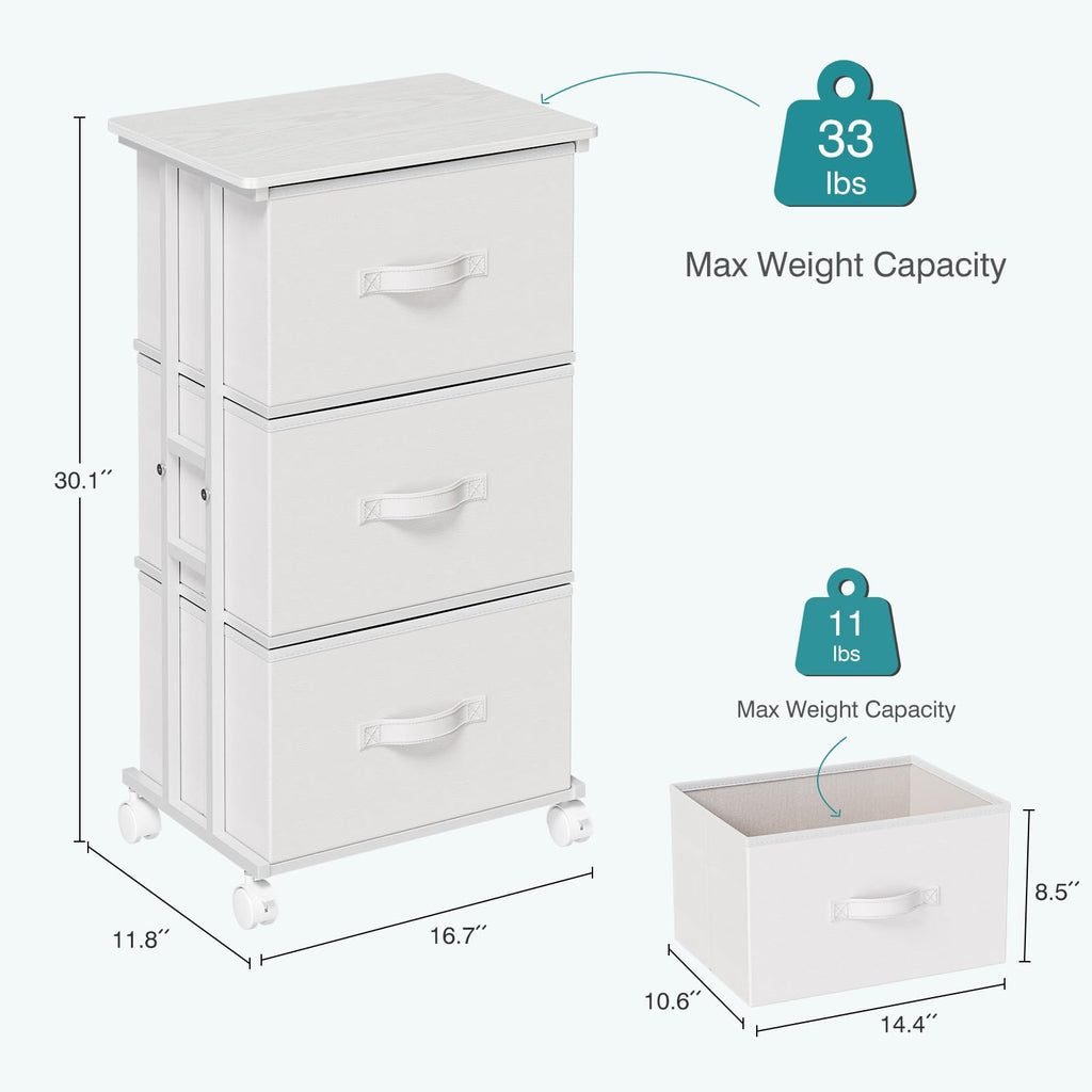 White 3 Drawer Fabric Dresser L96887