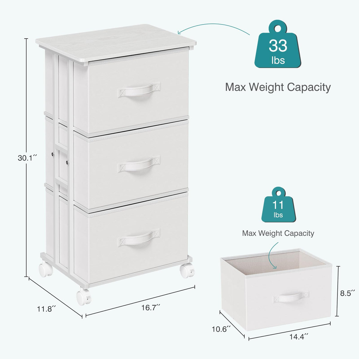 White 3 Drawer Fabric Dresser L96887
