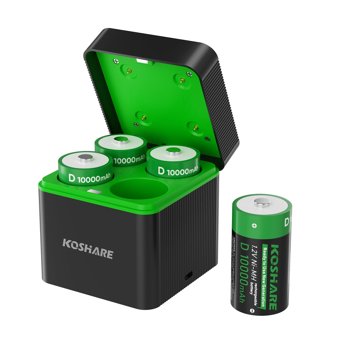 4 Pack 10000mAh Rechargeable NiMH D Cell Batteries with Charger E6402
