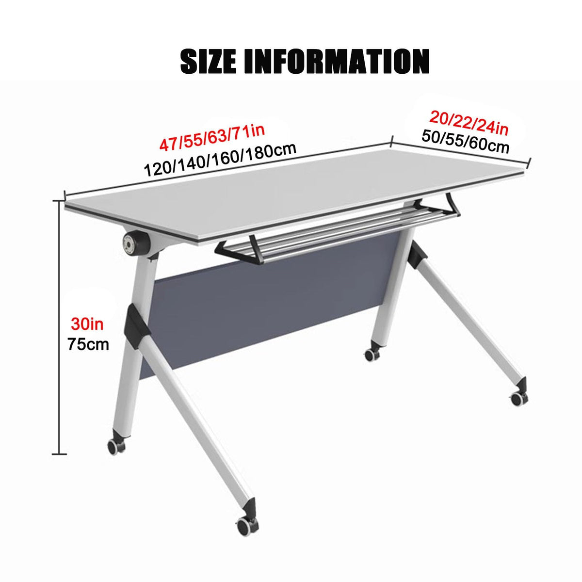 Portable Folding Conference Table with Storage and Wheels R685