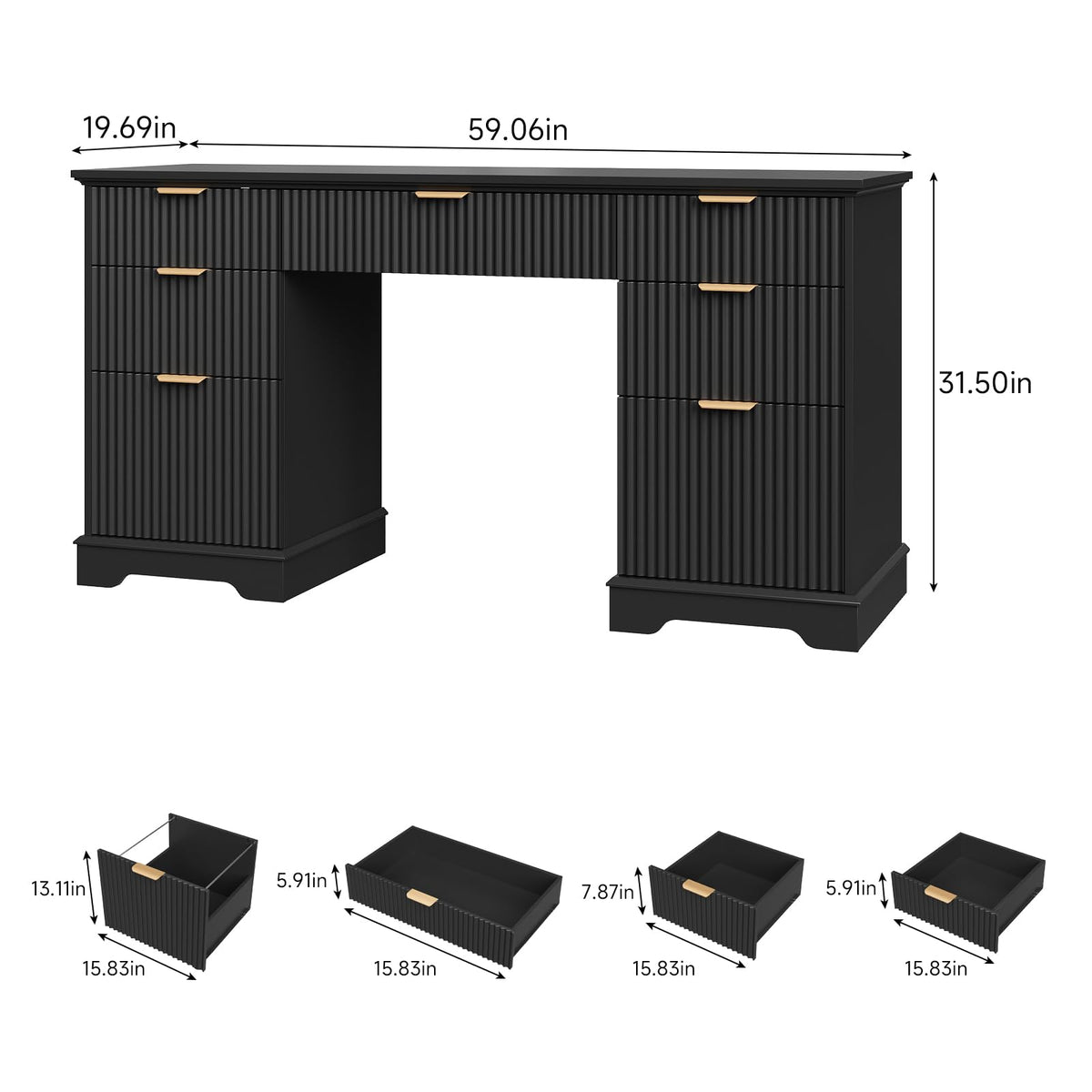 59" Fluted Desk with Storage Drawers Z414