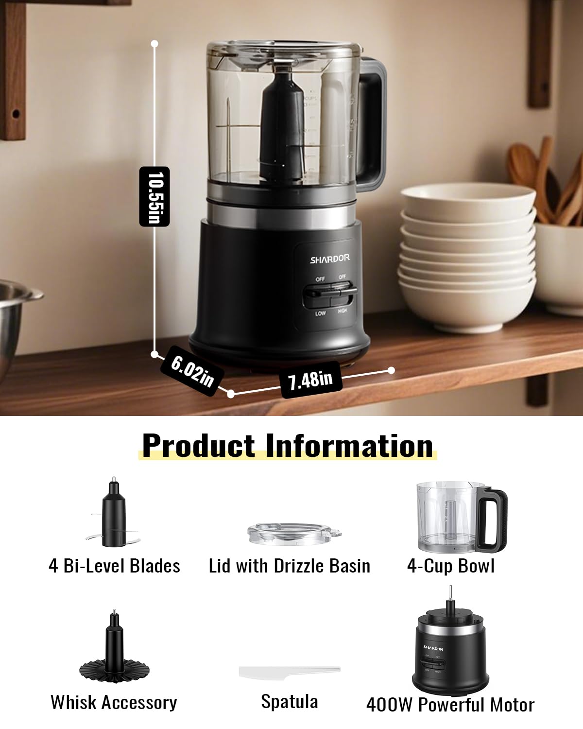 4 Cup Electric Food Processor with Stainless Steel Blades R755387