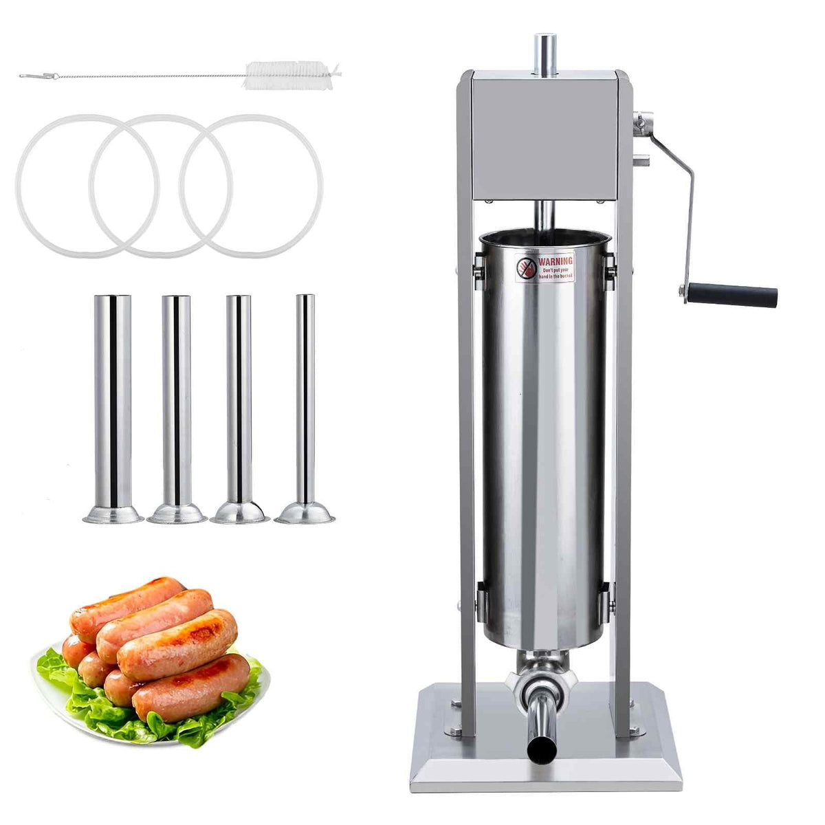 Manual Stainless Steel Sausage Stuffer with 5 Stuffing Tubes B110836