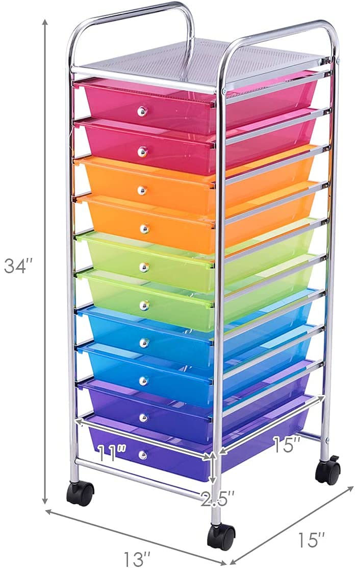 10 Drawer Rolling Storage Cart with Lockable Wheels H469632