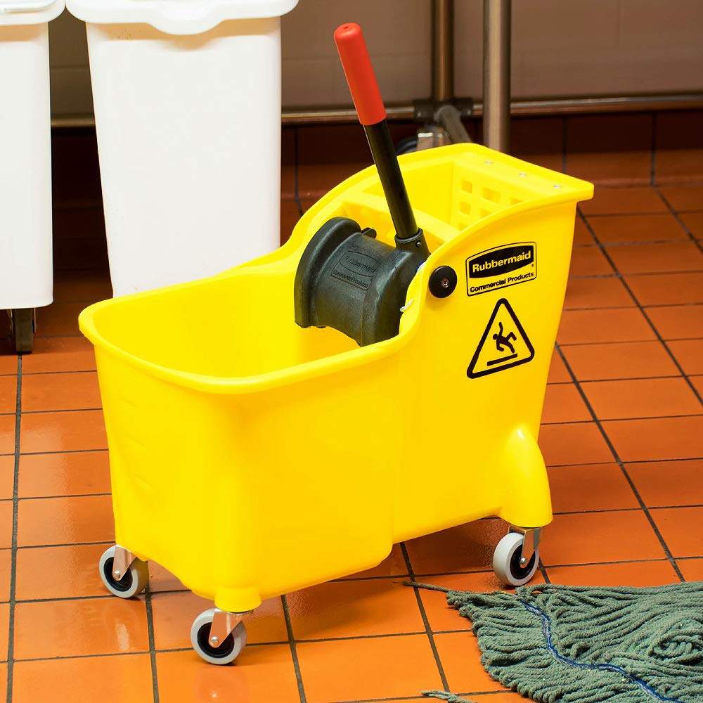 31 QT Tandem Mop Bucket and Wringer Combo on Wheels, Yellow A600861