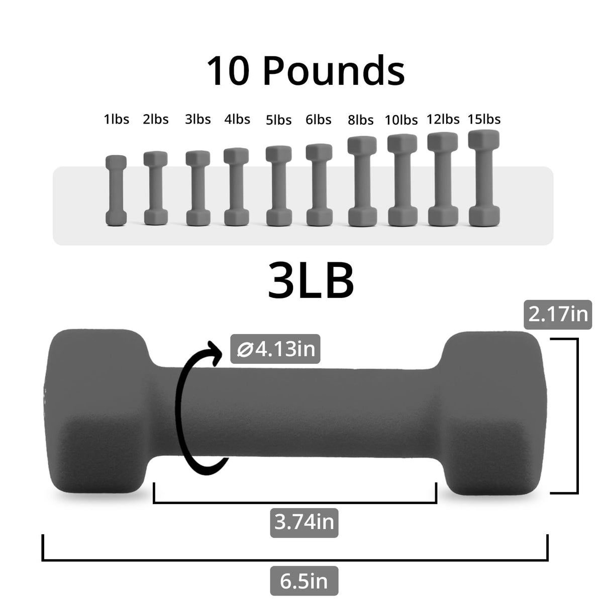 Neoprene Dumbbells Set, 1-15 LB, Anti-Slip, Hex Shape D137960