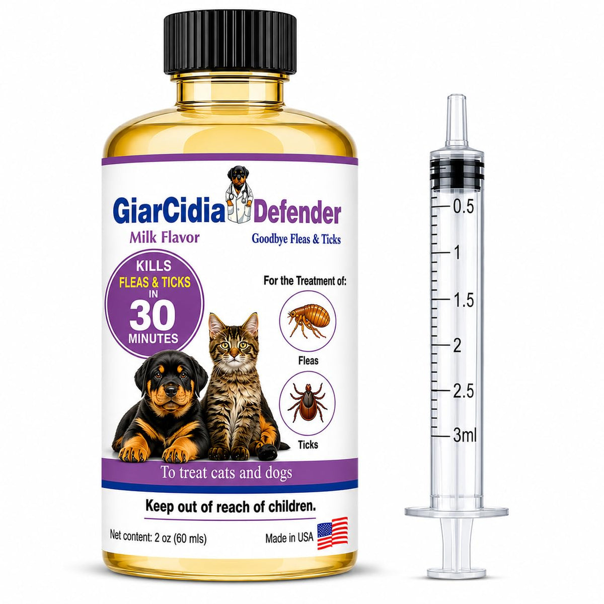 Flea & Tick Support for Cats & Dogs Oral Suspension Milk Flavor 60ml A894