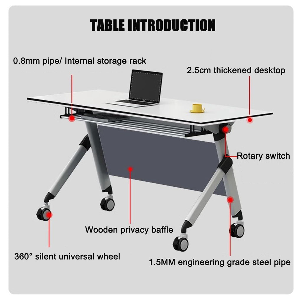 Portable Folding Conference Table with Storage and Wheels R685