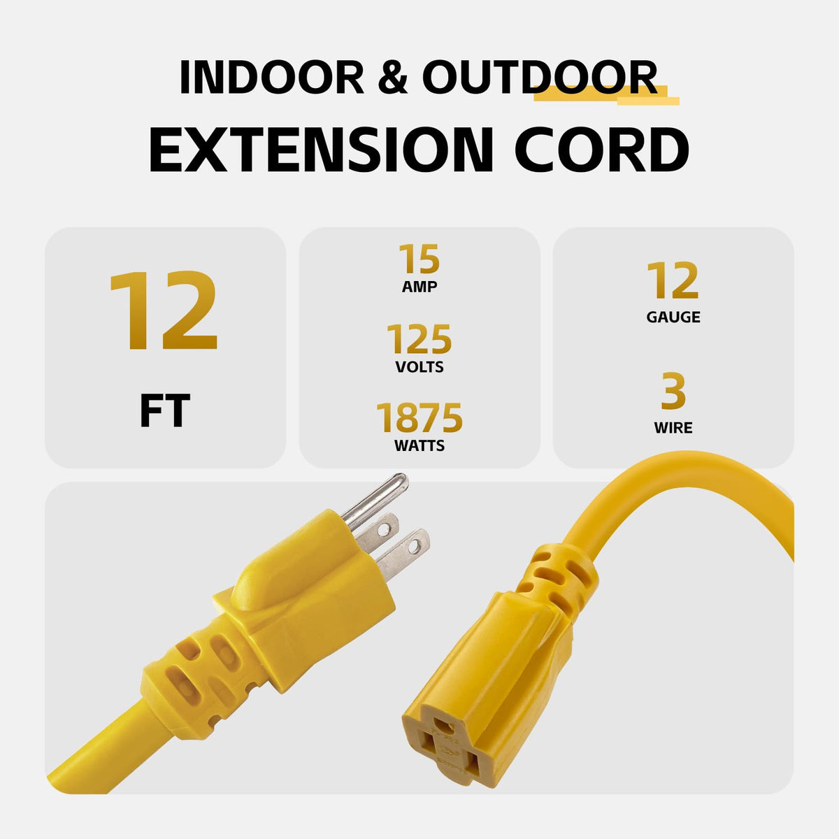 12 Ft Heavy Duty Yellow Extension Cord M10806