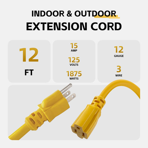 12 Ft Heavy Duty Yellow Extension Cord M10806