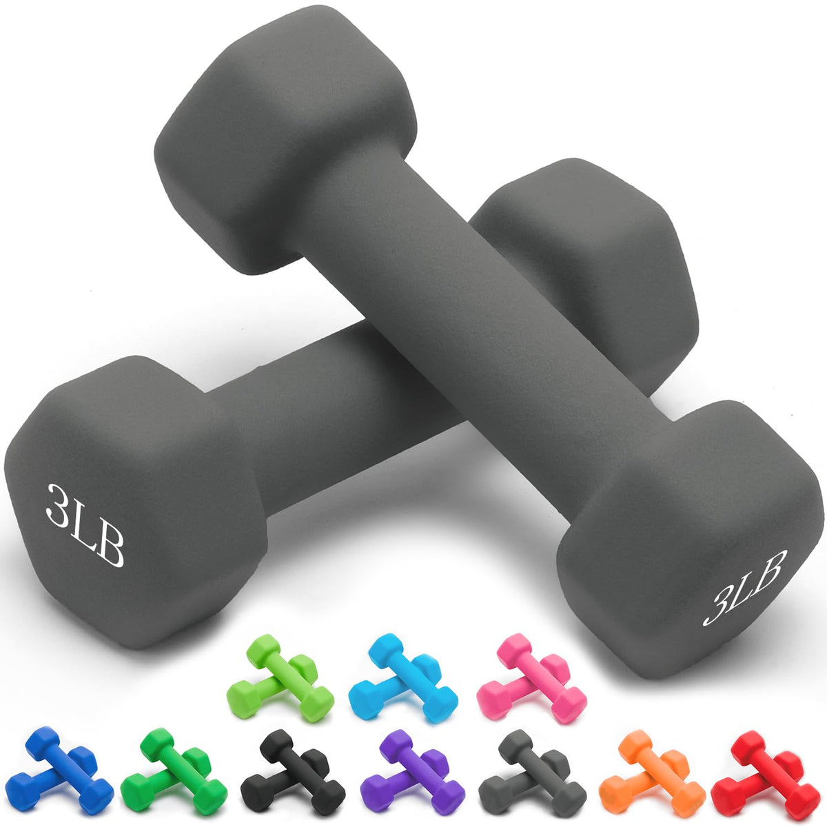 Neoprene Dumbbells Set, 1-15 LB, Anti-Slip, Hex Shape D137960