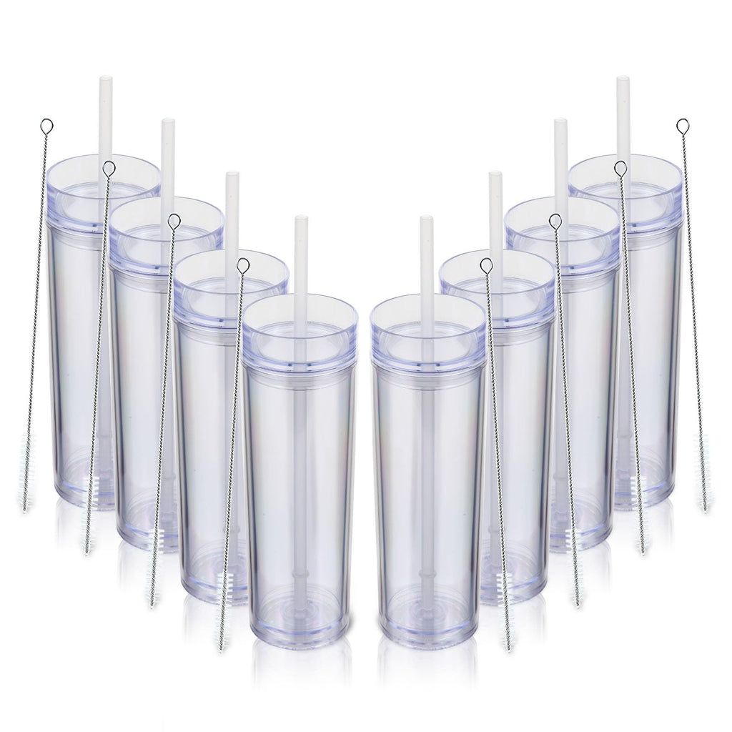 16oz Plastic Skinny Tumbler with Lid and Straw 8 Pack L3400