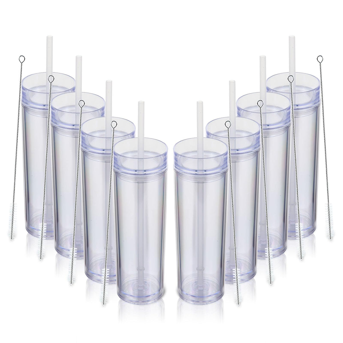 16oz Plastic Skinny Tumbler with Lid and Straw 8 Pack L3400