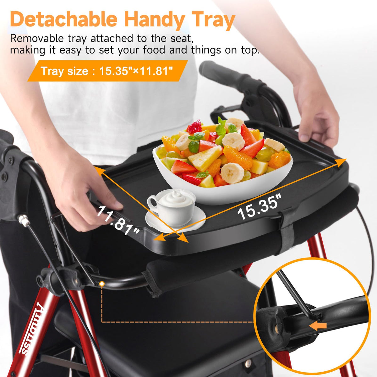 Foldable Rollator Walker with Seat & Tray J7371