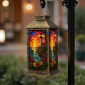 Solar Lantern Outdoor Waterproof Stained Glass Effect LED Hanging Tabletop Lamp P70348