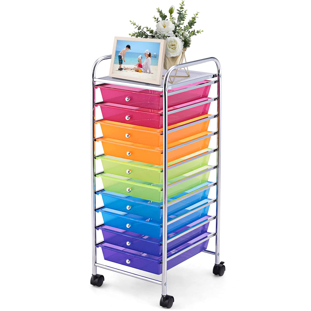 10 Drawer Rolling Storage Cart with Lockable Wheels H469632
