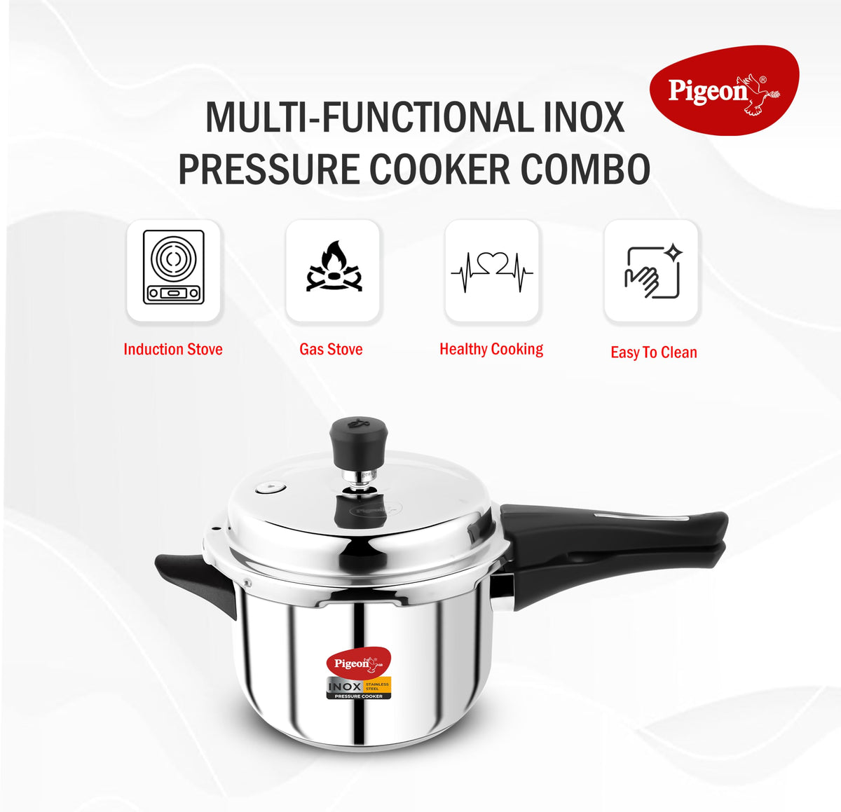 Stainless Steel Pressure Cooker Combo with Induction Base, Outer Lid 2 Liter and 3 Liter E9355