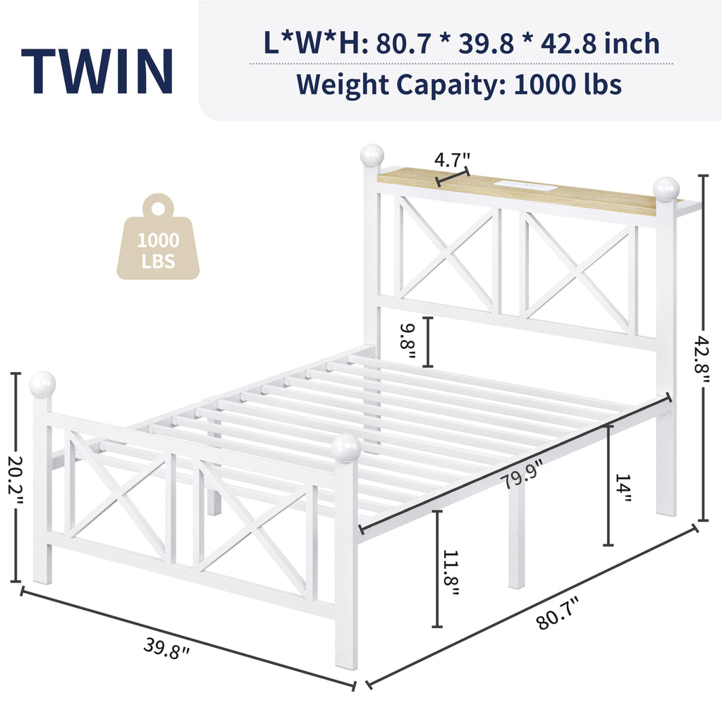 White Twin Bed Frame with Headboard and Footboard H6093
