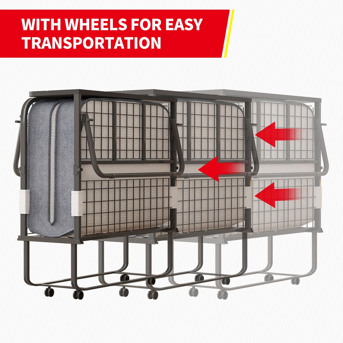 Folding Bed with 5" Memory Foam Mattress and 4 Lockable Wheels F298646
