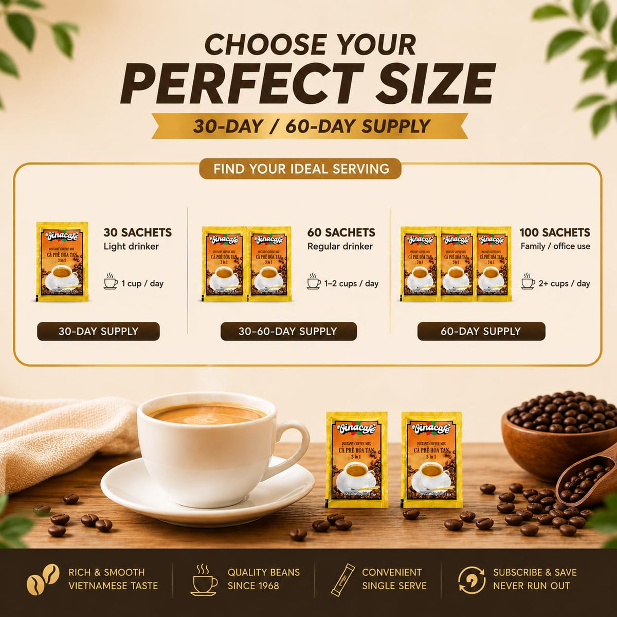 Instant Coffee Packets 3 in 1 Medium Roast Pack of 2 D15841