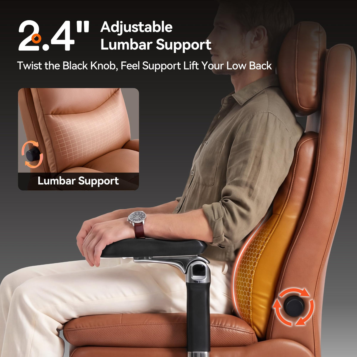 Brown Reclining Executive Office Chair with Flip-Up Armrests Q856