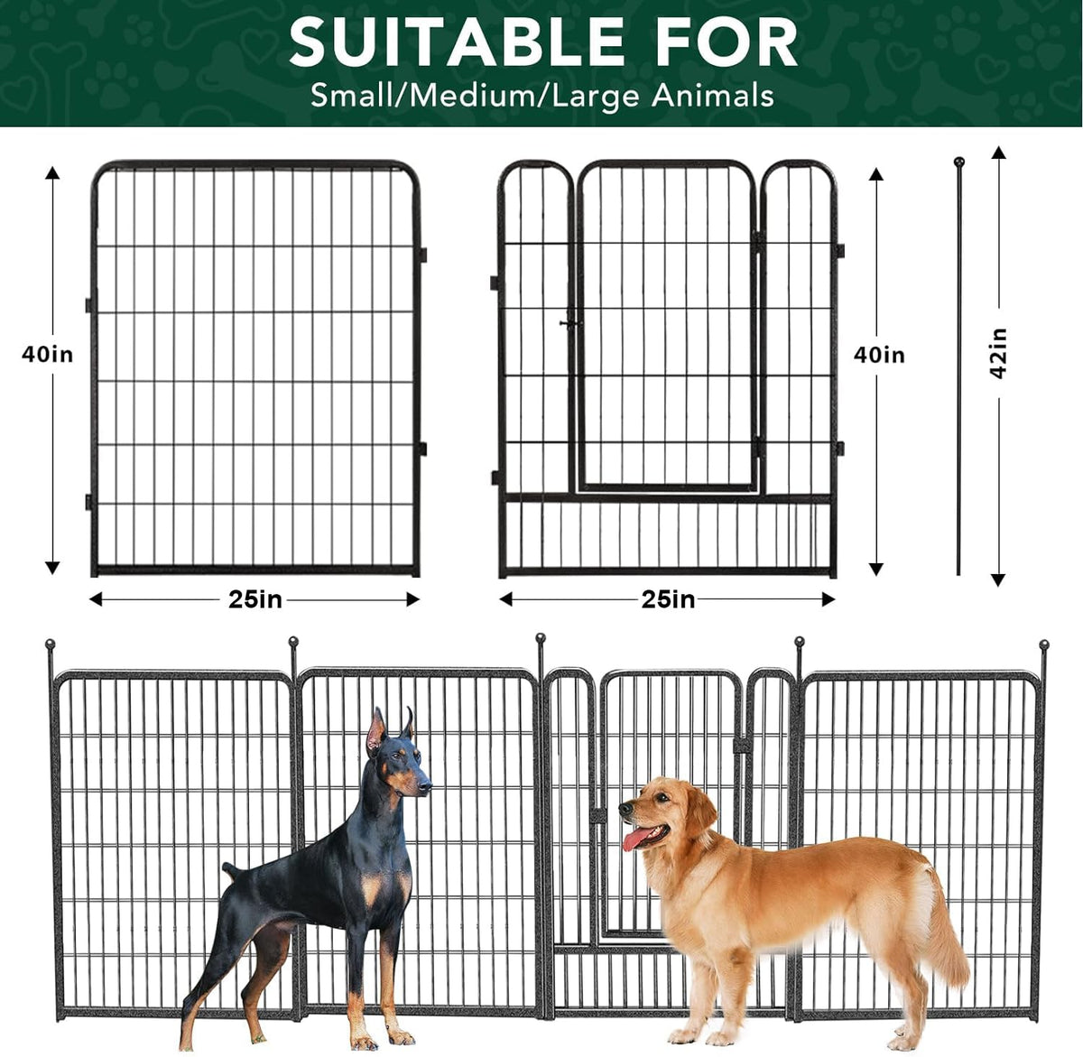 16 Panels 40" High Metal Dog Playpen with Gate X883955