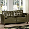 67" Olive Green Faux Leather 2-Seater Sofa with Bolster Pillows N27621