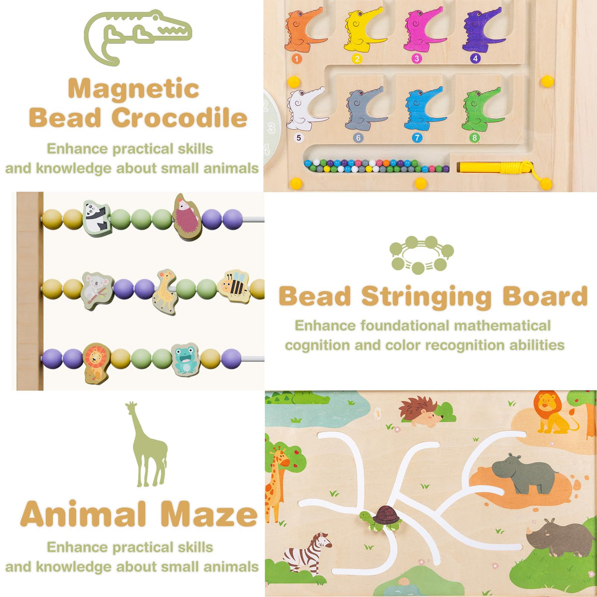 Foldable Wooden Baby Playpen with Toy Set R11493