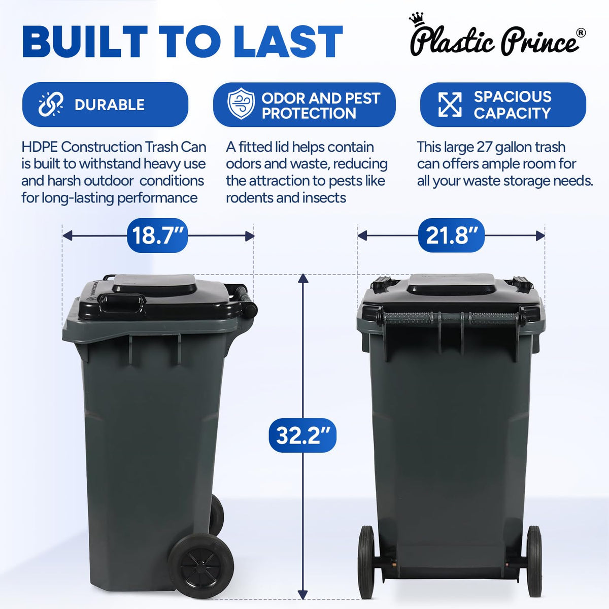 27 Gallon Wheeled Plastic Trash Can with Lid W670