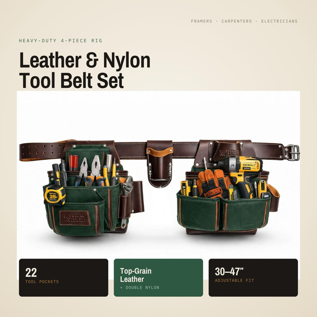 Leather & Nylon 22 Pocket Tool Belt with Hammer Holder N90833