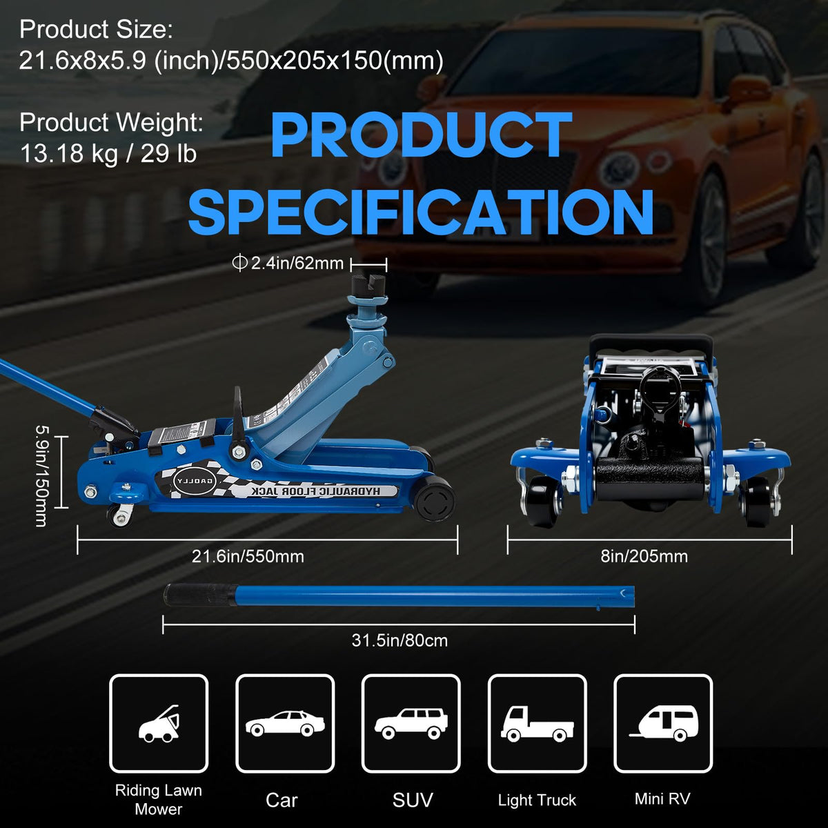 2.5 Ton Low Profile Steel Floor Jack T1406