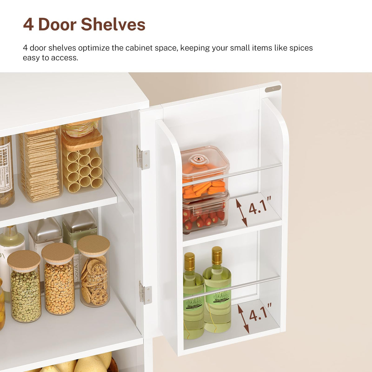 63.4"H Kitchen Pantry Cabinet with 4 Door Shelves G509