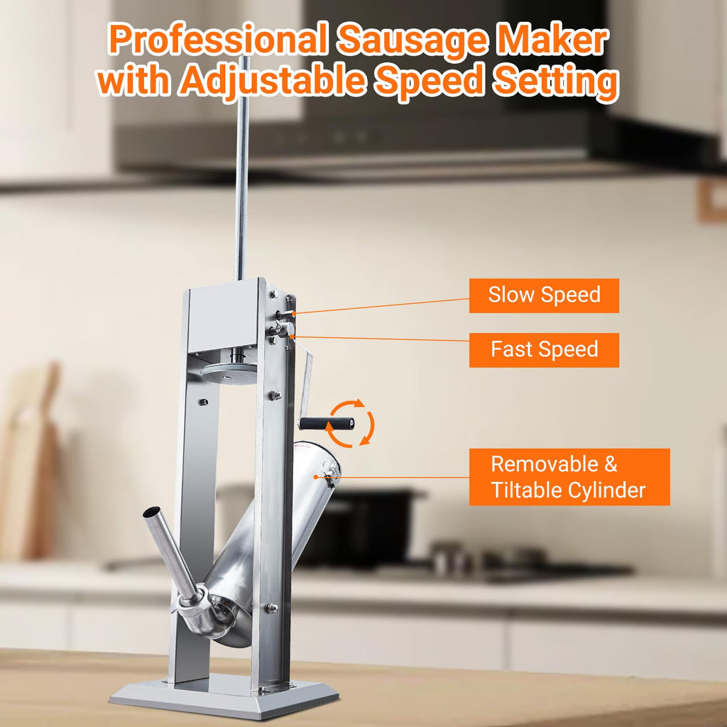 Manual Stainless Steel Sausage Stuffer with 5 Stuffing Tubes B110836