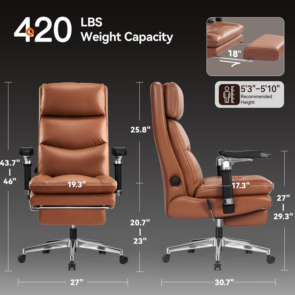 Brown Reclining Executive Office Chair with Flip-Up Armrests Q856