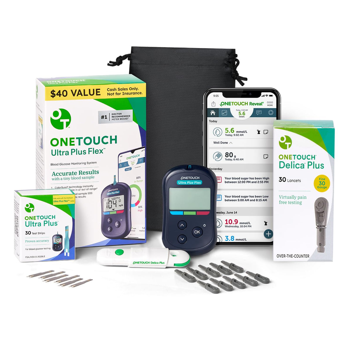 Blood Glucose Meter Kit with Strips, Lancets, Case Z951
