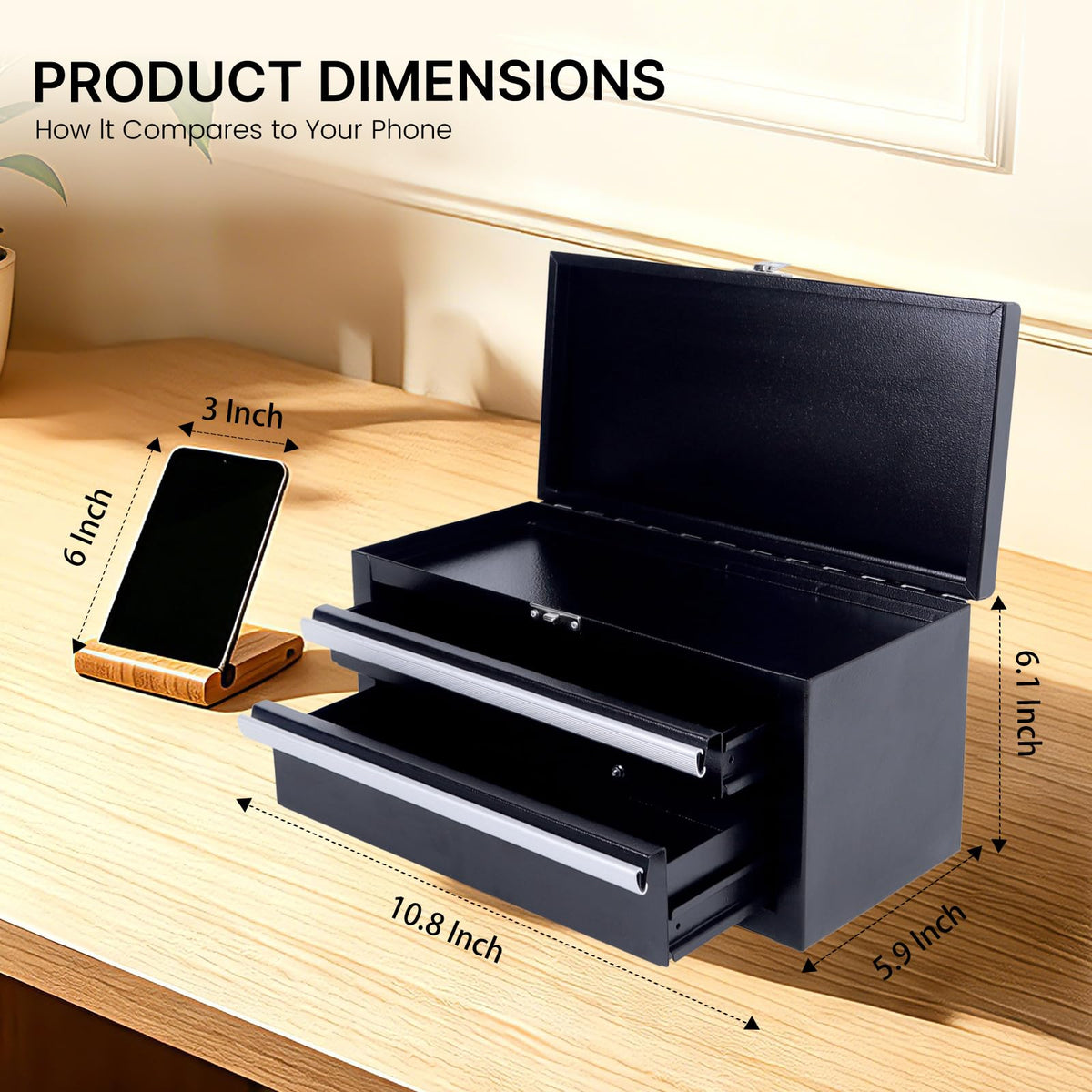 Black Mini Metal Tool Box with Drawers H1253