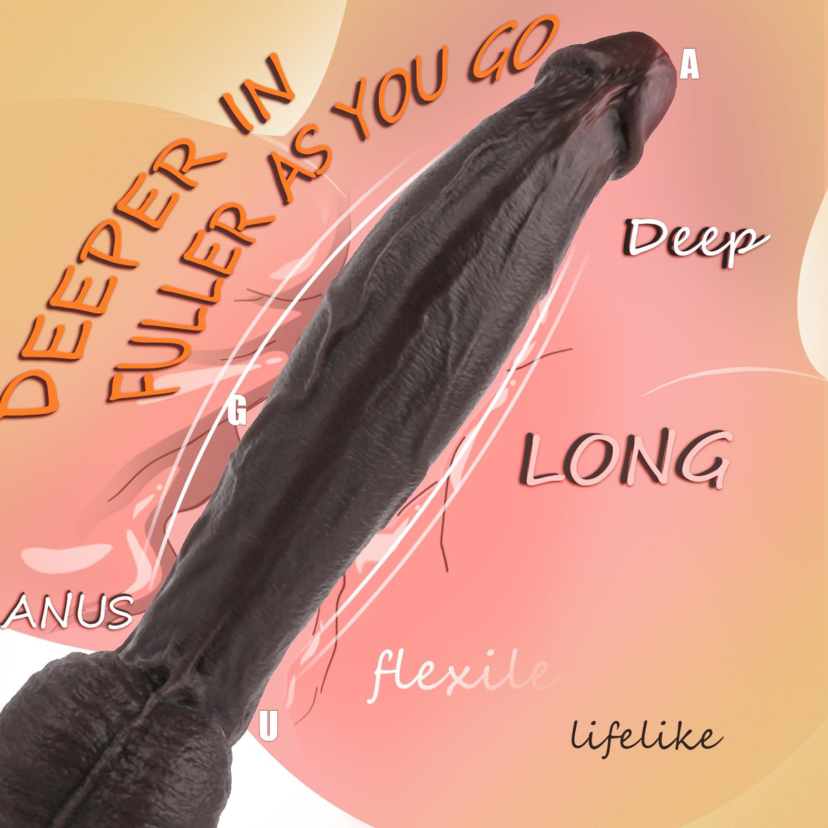 11.6 Inch Black Silicone Dildo H668