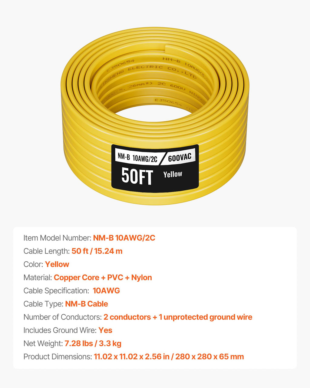 10AWG/2C Non-Metallic Indoor Electrical Wire with Ground 50 ft C475763