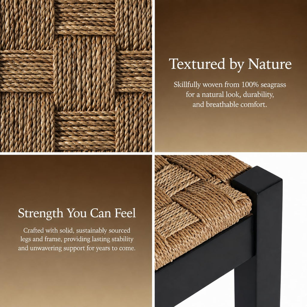 46-Inch Acacia Wood Entryway Bench with Woven Seagrass Seat V239