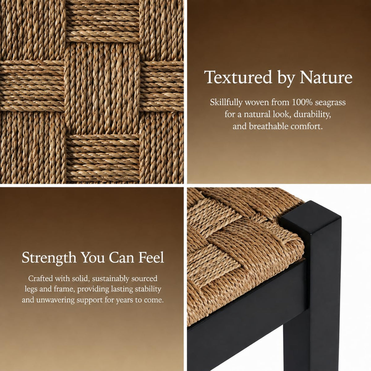 46-Inch Acacia Wood Entryway Bench with Woven Seagrass Seat V239