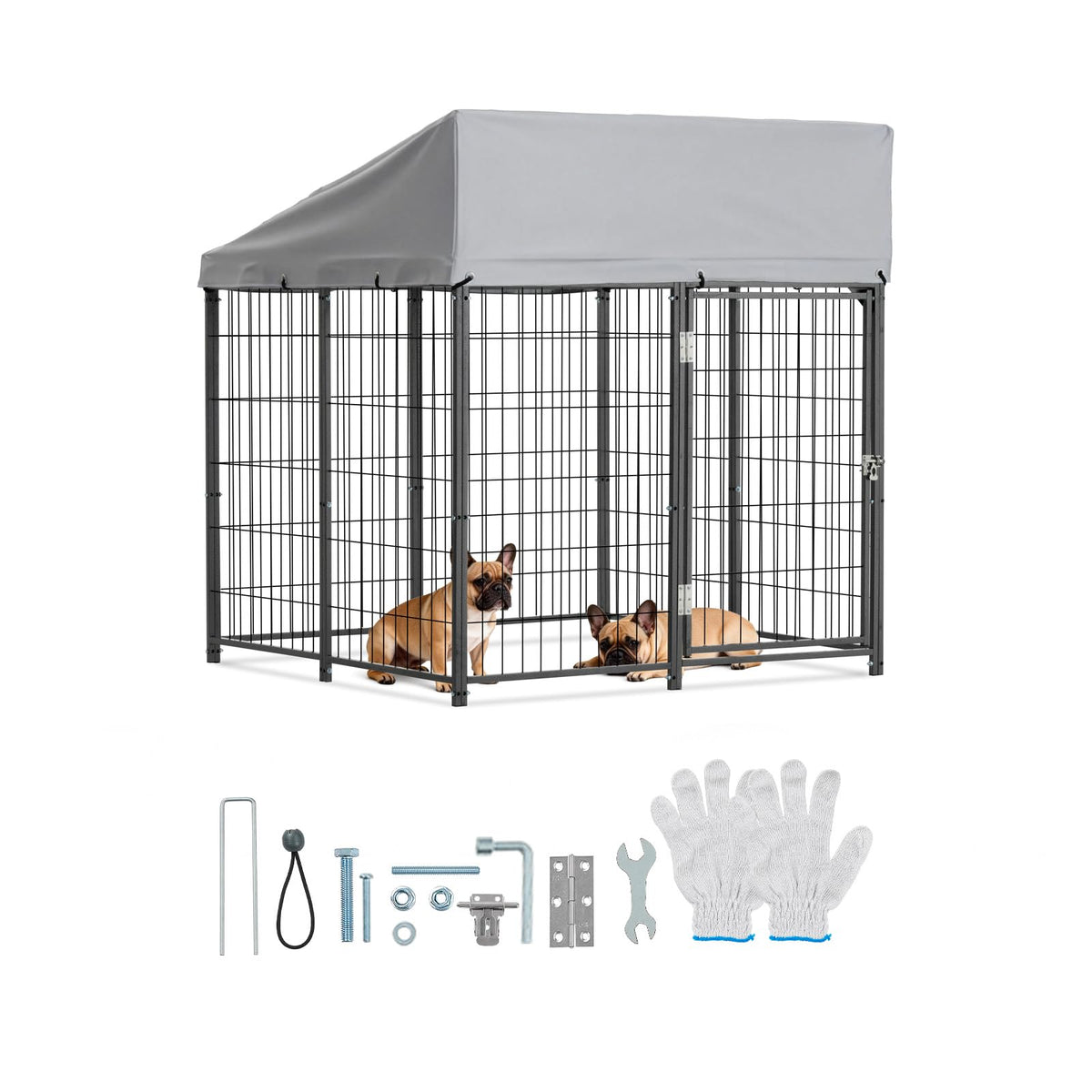 Outdoor Dog Kennel with UV-Resistant & Waterproof Roof Cover S735296