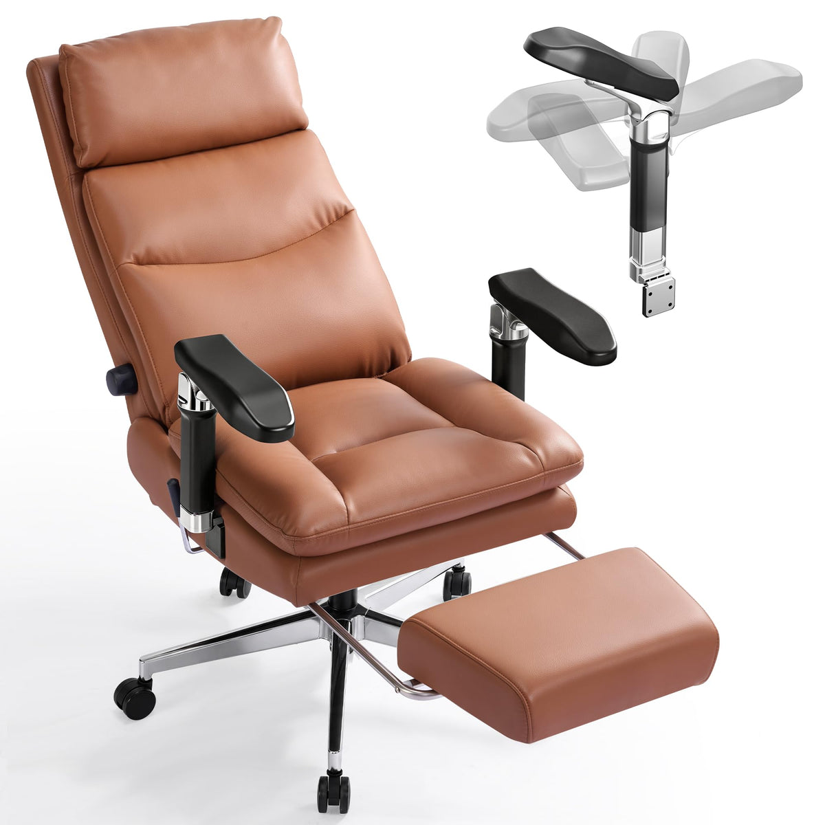 Brown Reclining Executive Office Chair with Flip-Up Armrests Q856