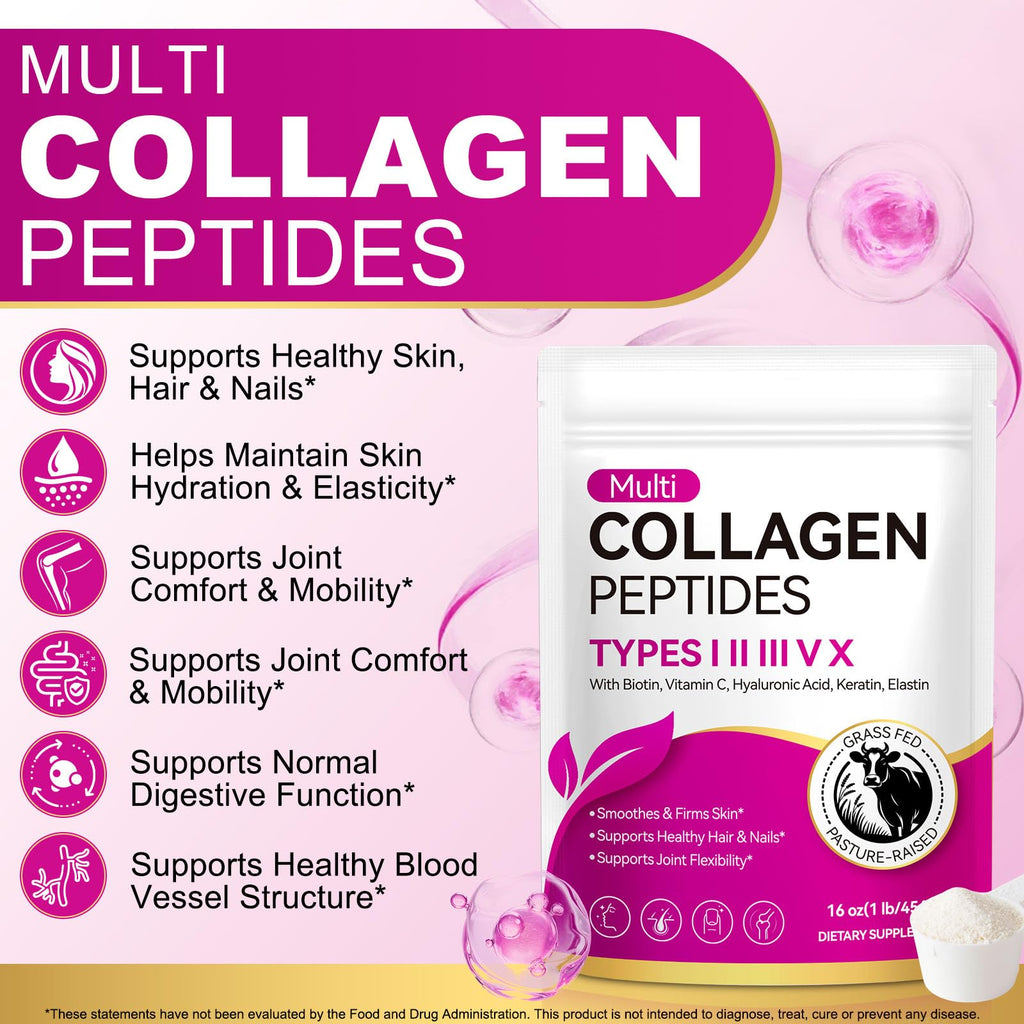 Multi Collagen Peptides Powder Type I II III V X 16oz V79290