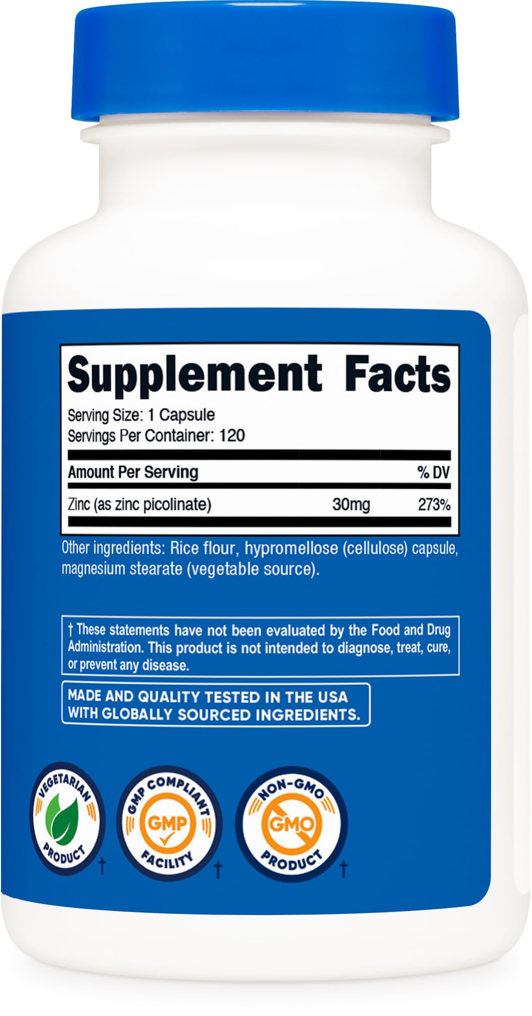 Zinc Picolinate 30mg 120 Capsules Gluten Free Y73977