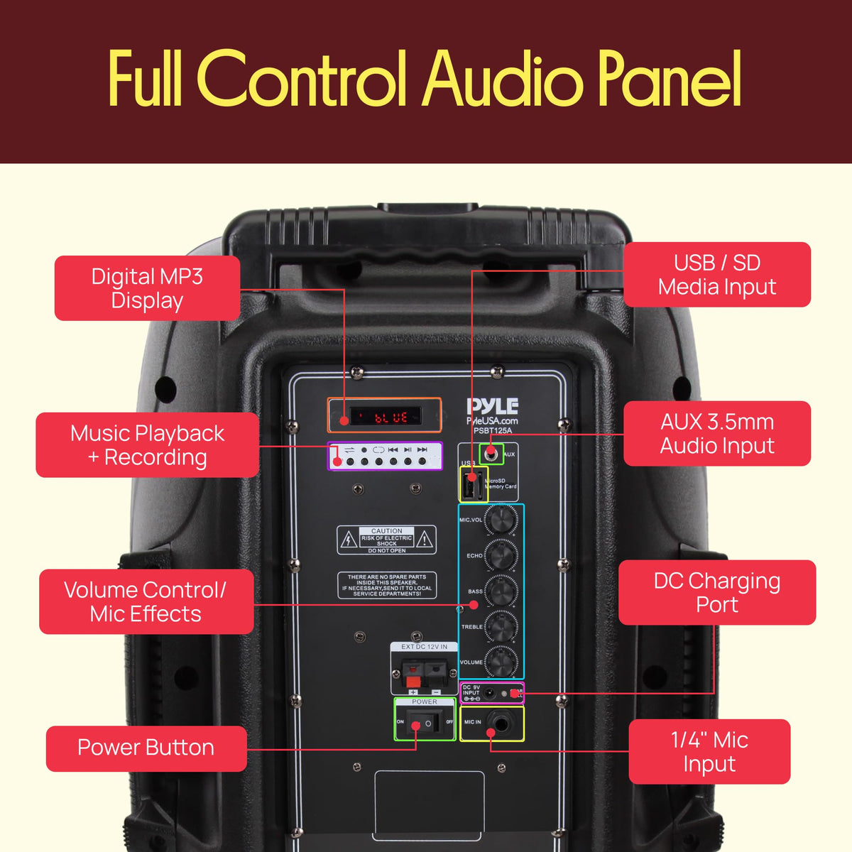 1200W Portable Bluetooth PA Speaker with Subwoofer and Wireless Microphone T41847